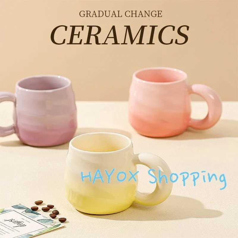 Creative Gradient Color MugScrew Thread Ceramic Handle Cup Office Ceramic Coffee Milk Drinking Oats Cup Water Teacup Y251125