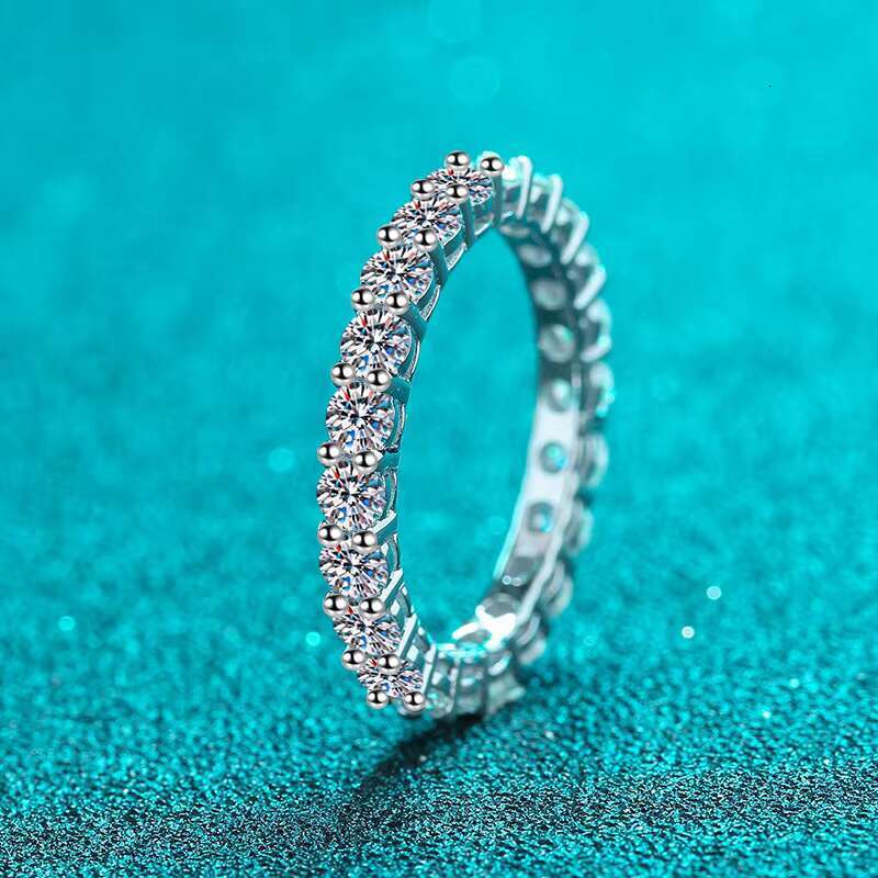 Hot Mosan Ring 925 Sterling Silver Line Diamond Full Circle of Moissanite Ring Solitaire Ring Women Wedding Jewelry Gift