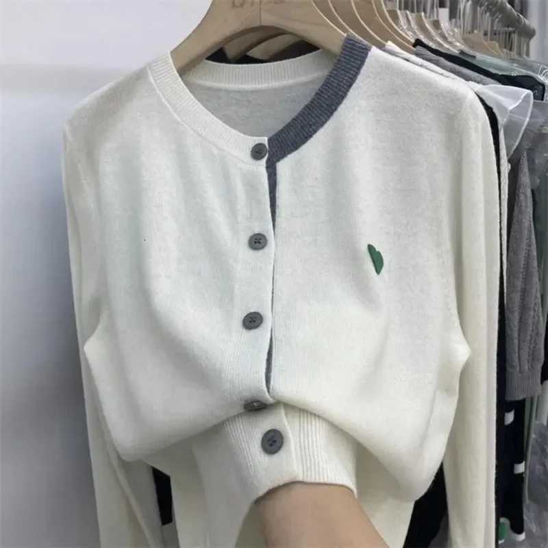 Women Fall Winter Knit Cardigan Single-breasted Round Neck Color Matching Elastic Warm Anti-pilling Lady Sweater CoatT251125