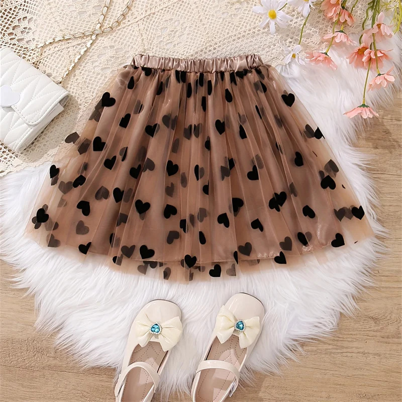 Girl Heart Shaped Skiing Printed High Waist Mesh Retro Style Simple Shorts for Childrens Casual Skiing 250424