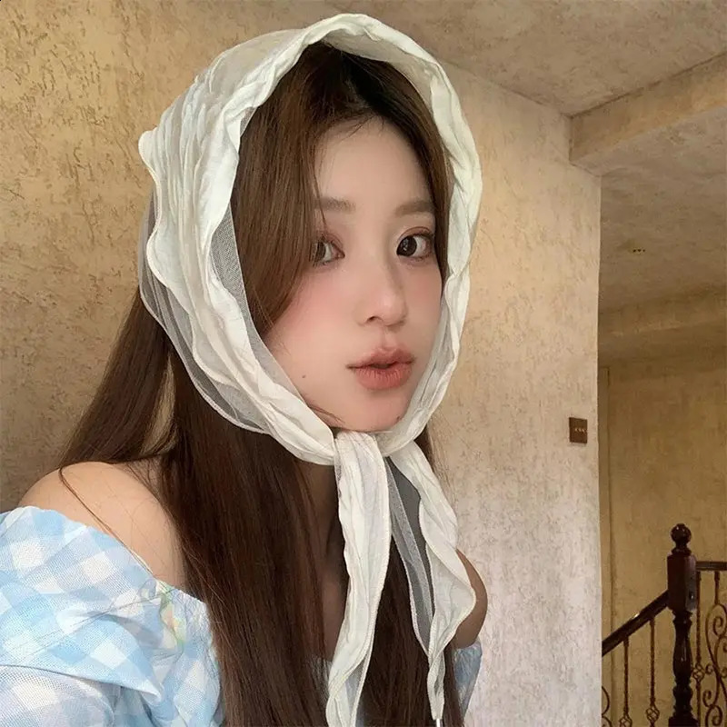 pearl pendant triangular scarf headband suitable for girls fashionable multifunctional silk scarf vacation hair accessories 250423