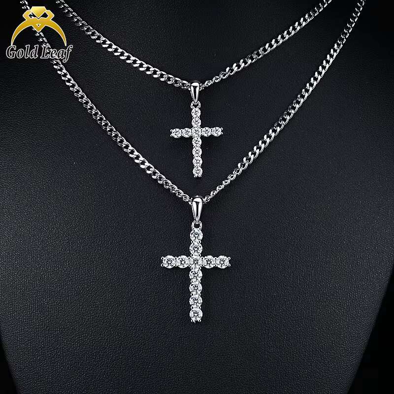 925 Sterling Silver Fine Pendant Necklaces D Color VVS 3mm Moissanite Cross for Men Women Unique Moissanite Necklaces