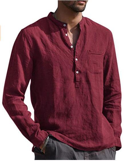 2020 mens long sleeve V-neck casual beach Linen Shirt Mens wear