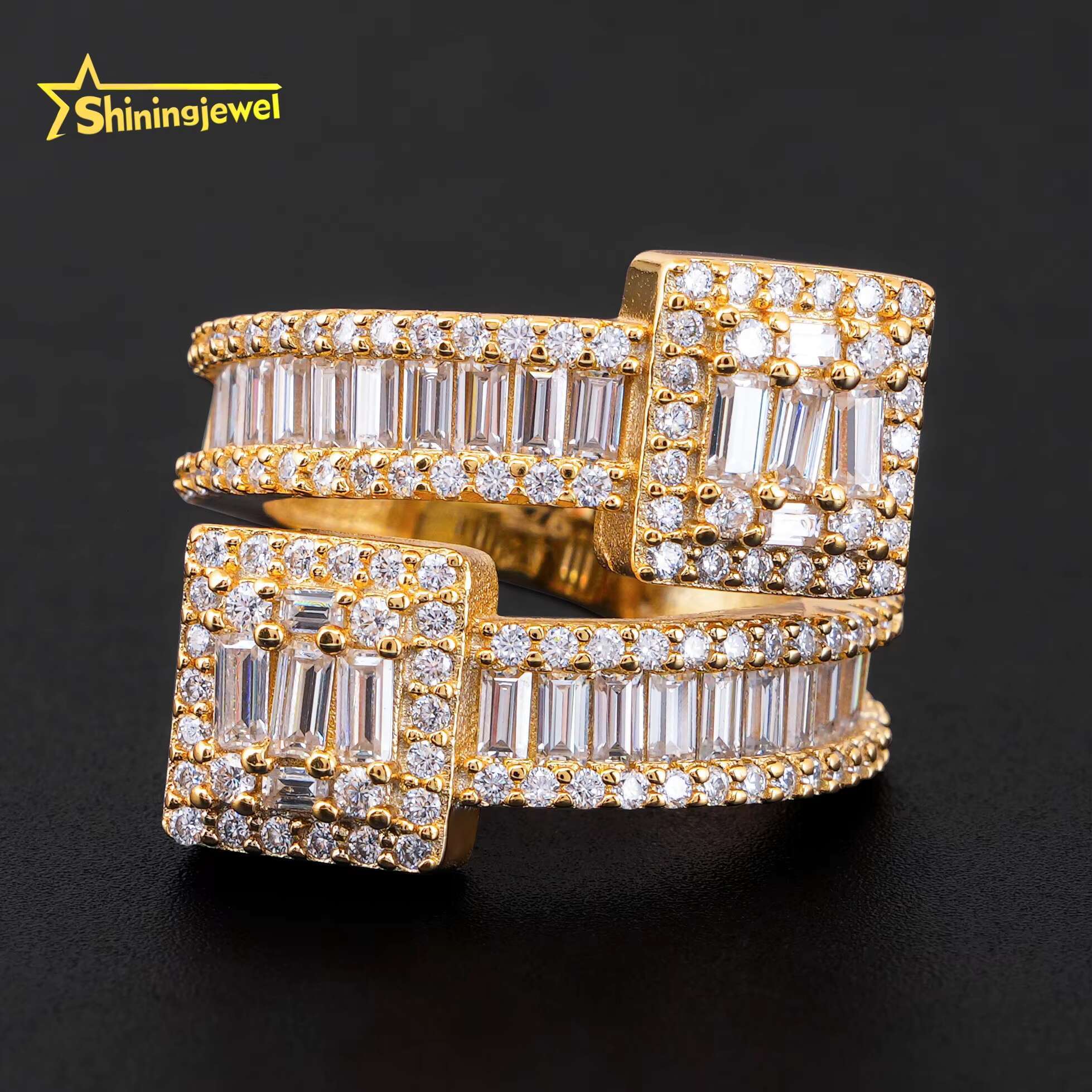 Shining Jewelry 925 Sterling Silver Rapper Hip Hop Ring Custom High Quality Iced Out Men Moissanite Ring