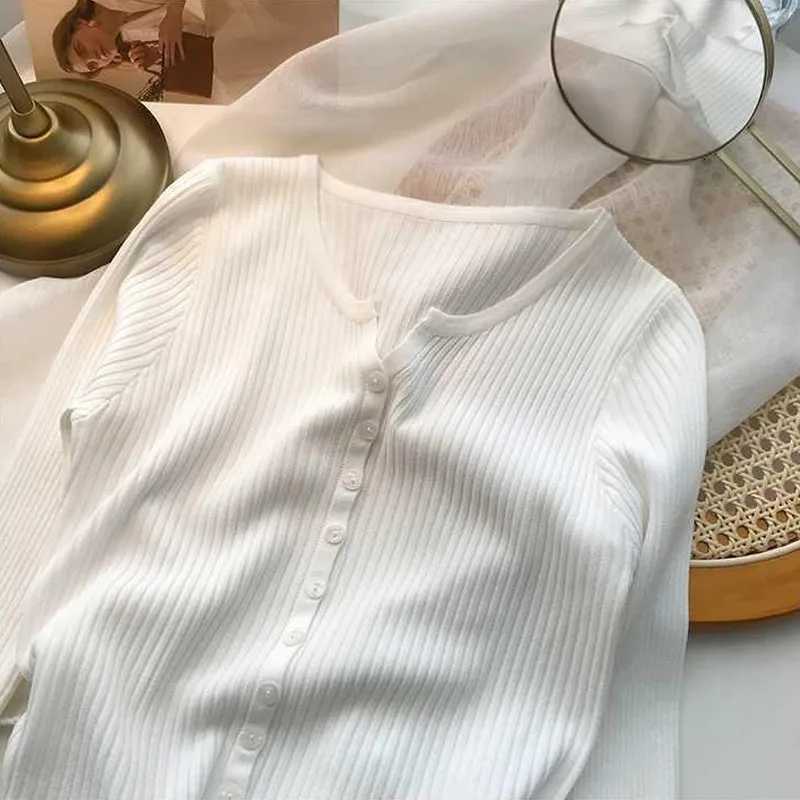 Knitted Sweater Women Cardigans New Long Sleeve O-Neck White Knit Sweater Cardigan Women Tops Knitwears Sueters De Mujer Q1196T251125