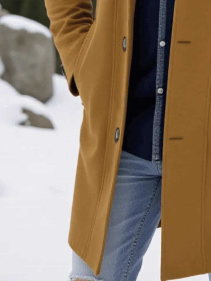 Mens Convertible Wool Coat Single-Breasted Zippered Hooded Wrinkle-Resistant Trench Style for City LifeT251125