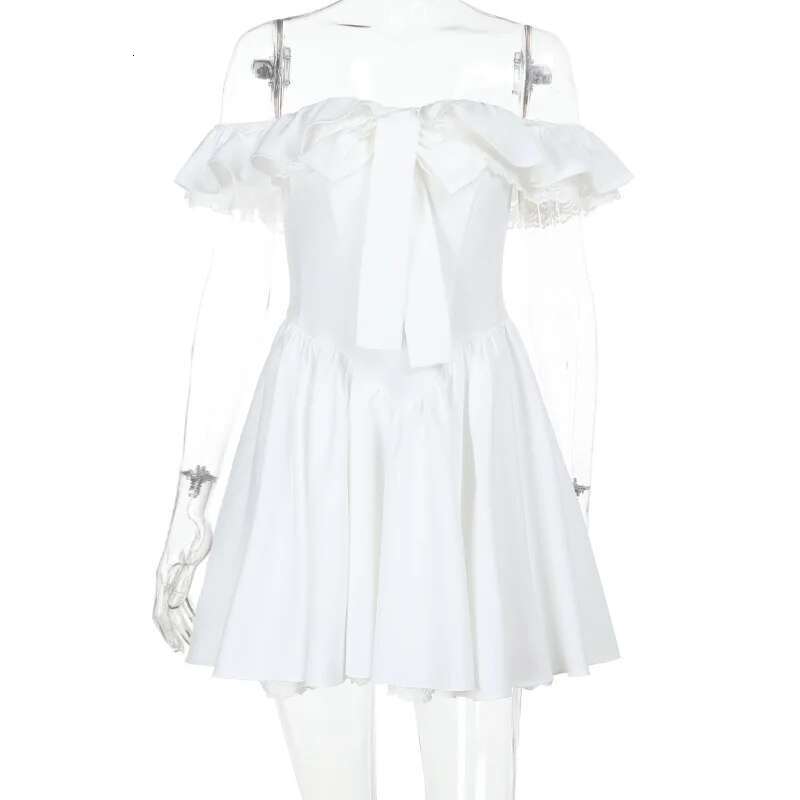 Dongdumaoyi Townlike Waist Wrap A Line Dress Women Off Shoulder Mini Spring Summer Lace Side Nightclub Sexy Party Dresses