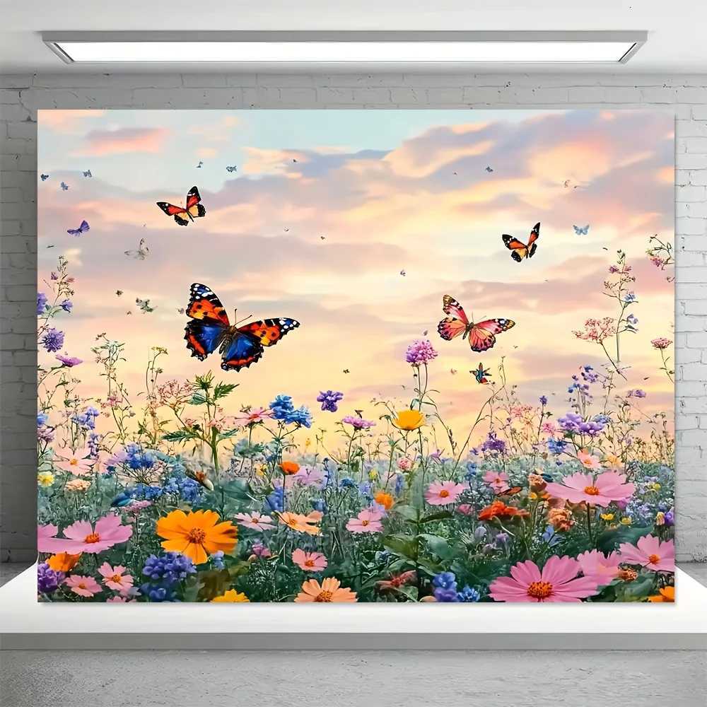 VIKAMA Dreamy Floral Butterfly Tapestry Orange Blossom Cluster Living Room Feature Wall Girly-Style Theme Room DecorM251125