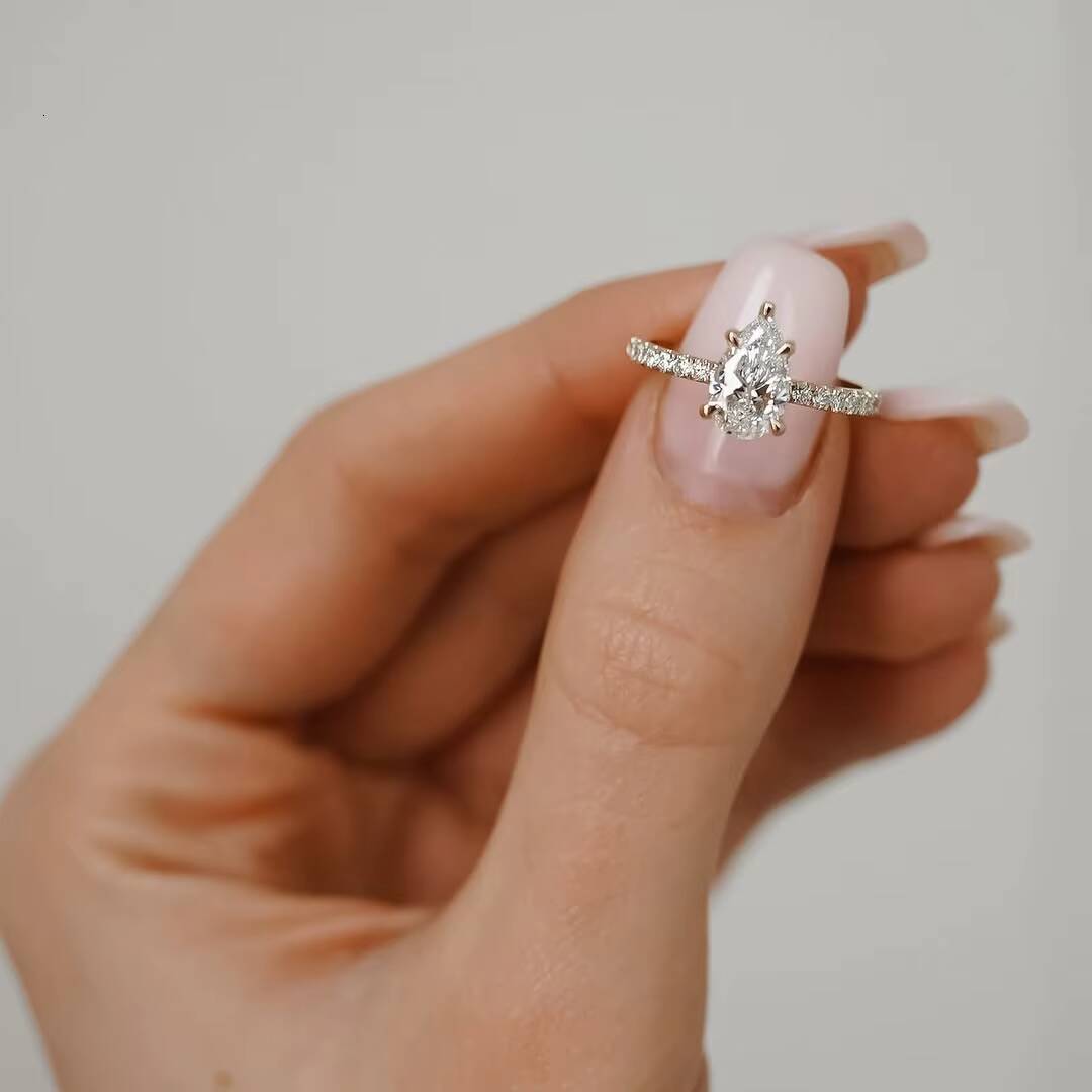 IGI Certified Cvd Lab Grown Created Diamond 10K Solid Gold Rings Pear Engagement Ring Jewelry for Women