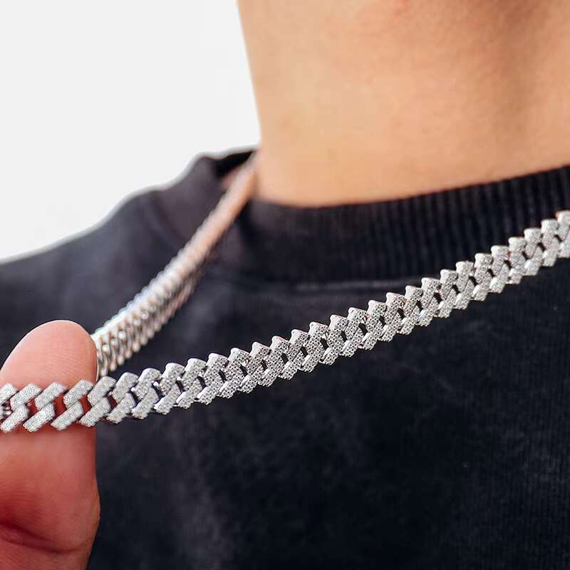 Miami Cuban Link Chain VVS D Color 10mm Silver Gold Plated Hip Hop Moissanite Cuban Chain for Men Women