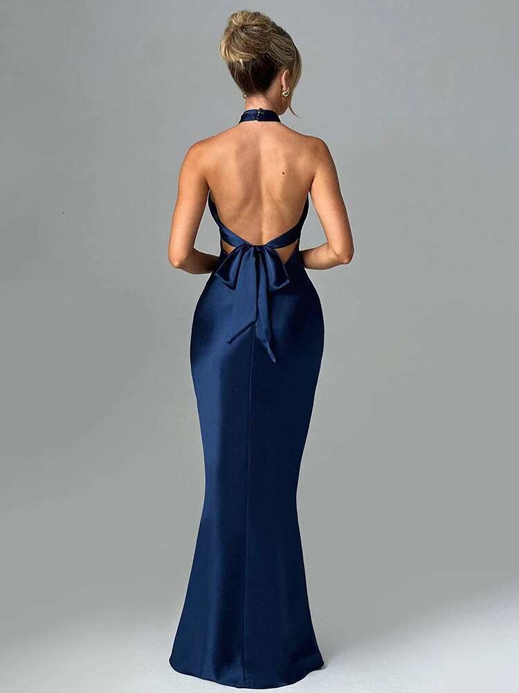 Dongdumaoyi Townlike Elegant Maxi Long Slim Bodycon Dress Women Halter Spring Summer Backless Nightcklub Sexy Party Dresses