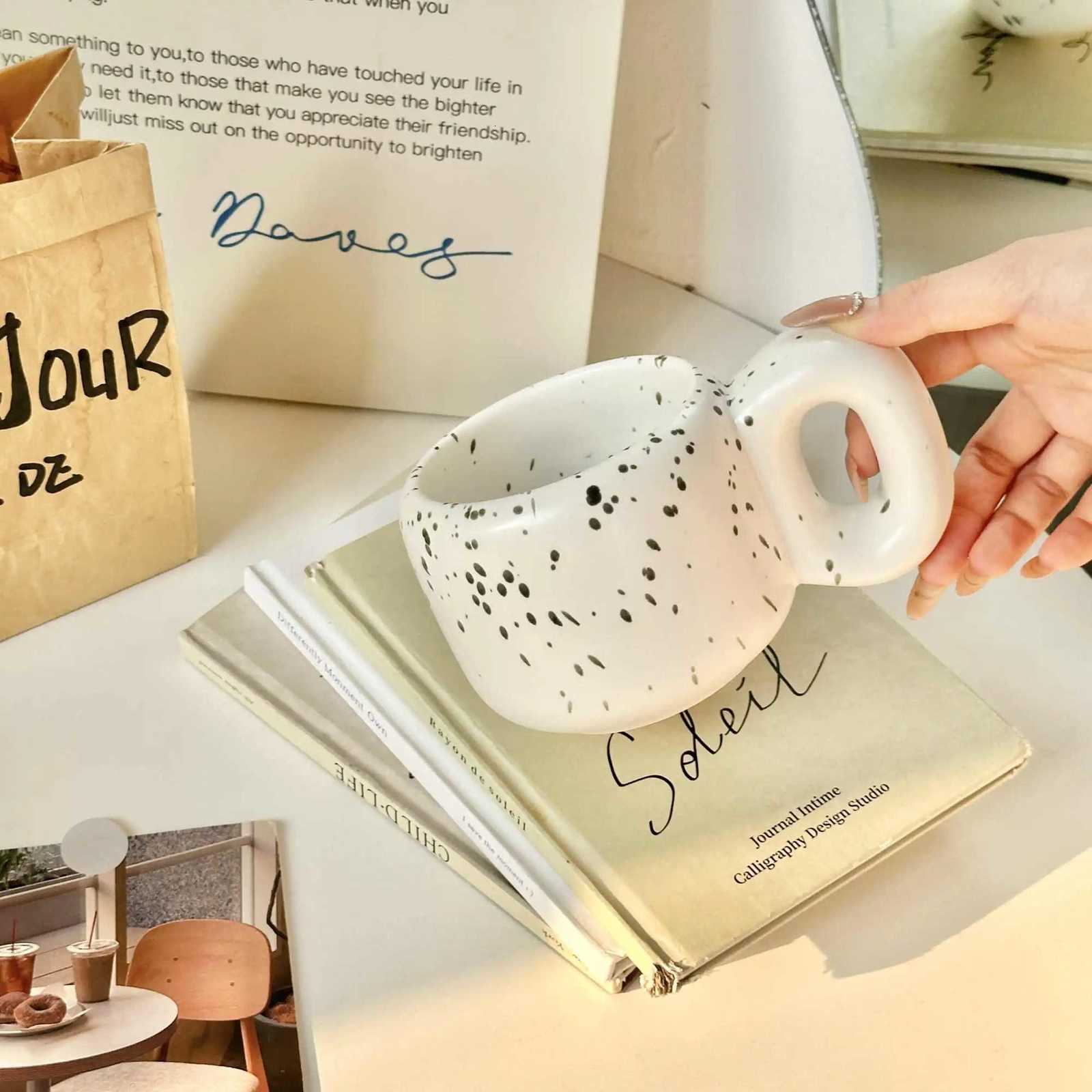 400ml Splash Ink Style Mug Underglaze Colour Retro Fat Handle Nordic Simple Couple Ceramic Mugs Female Dormitory Water Cup Y251125