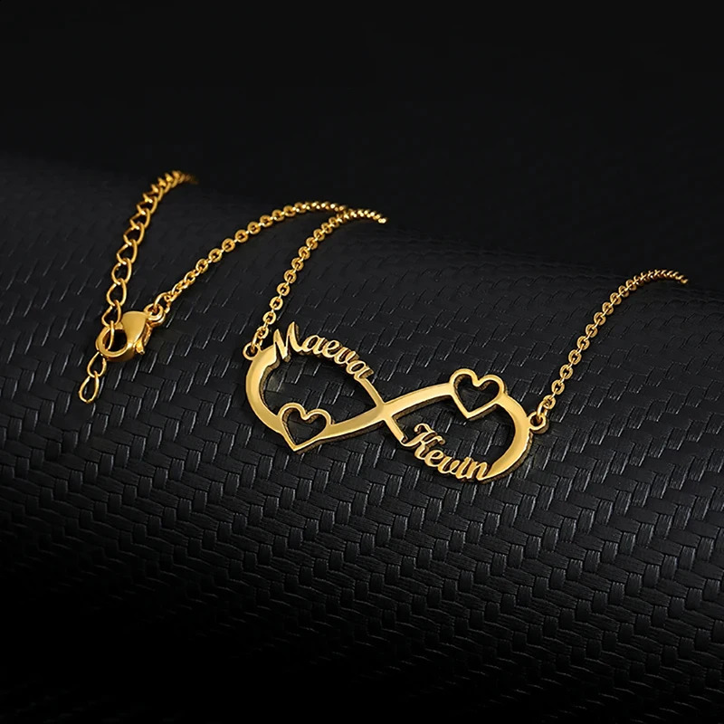 Custom Double Heart Two Names Infinity Necklaces For Women Stainless Steel Customized Necklace Pendant Personalized Jewelry Gift 250425