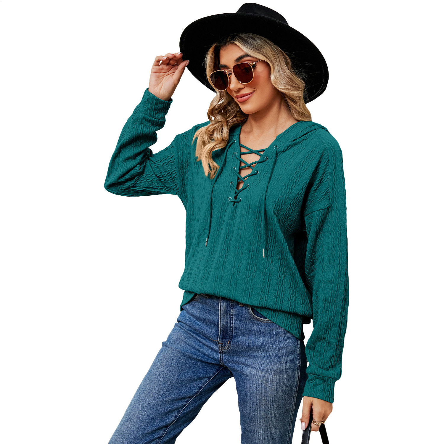 2024 Womens Solid Color Hoodie Womens Autumn/Winter Collection Collar Strap Long Sleeve Top 240902 - view 4
