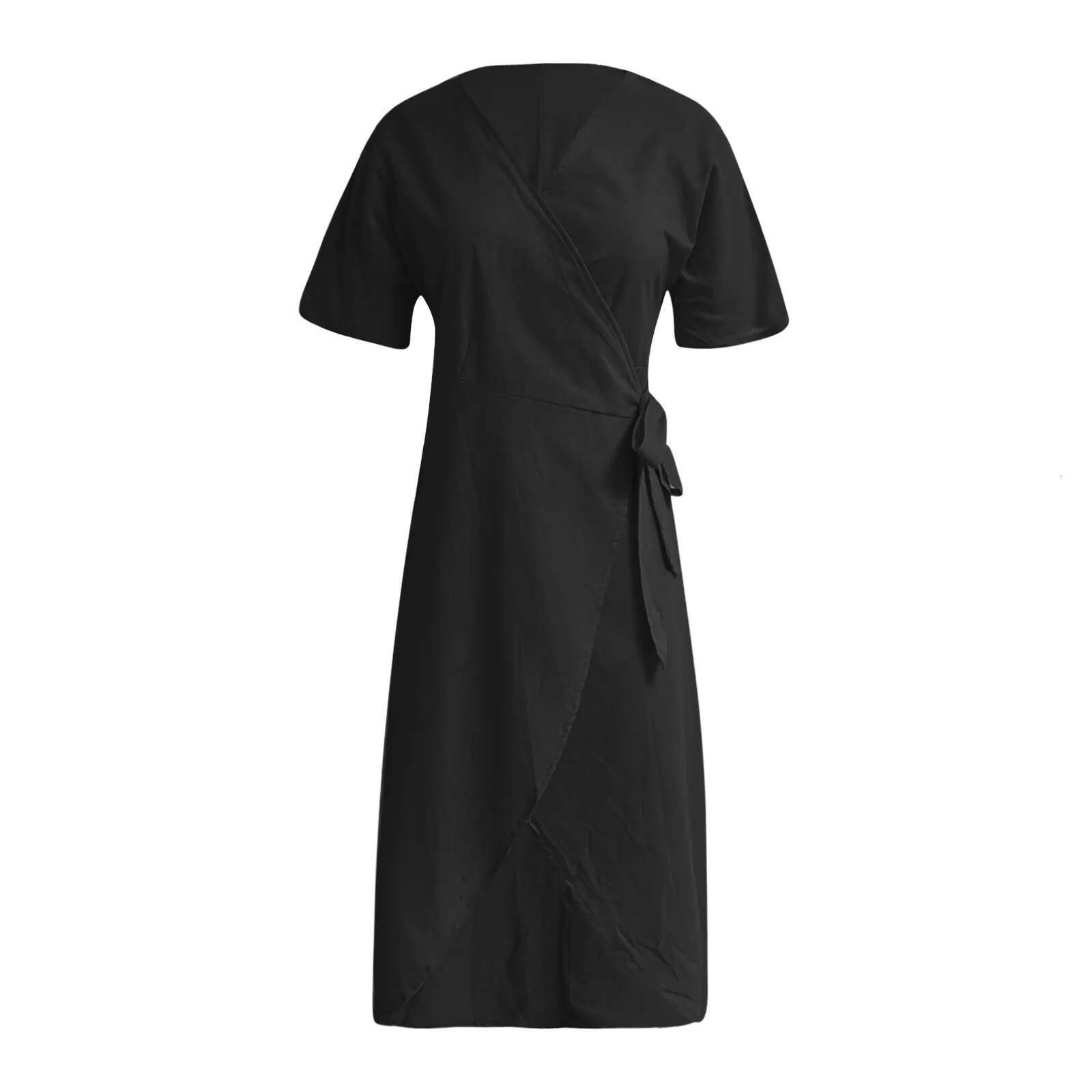 Dongdumaoyi Spaghetti Elegant Ladies Dresses Summer Sale Satin V Neck Lace Up Slim Waist Dress Short Sleeve For Women