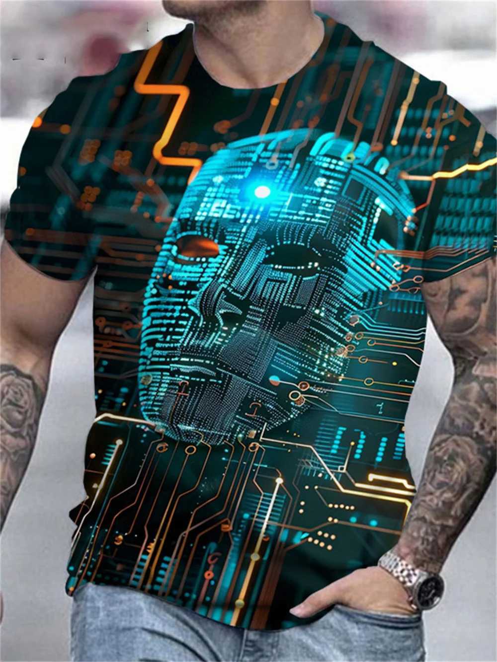 Mens horror skull print T-shirt 3D printed retro O-neck short sleeved fashionable oversized T-shirt mens summer streetwear W250425