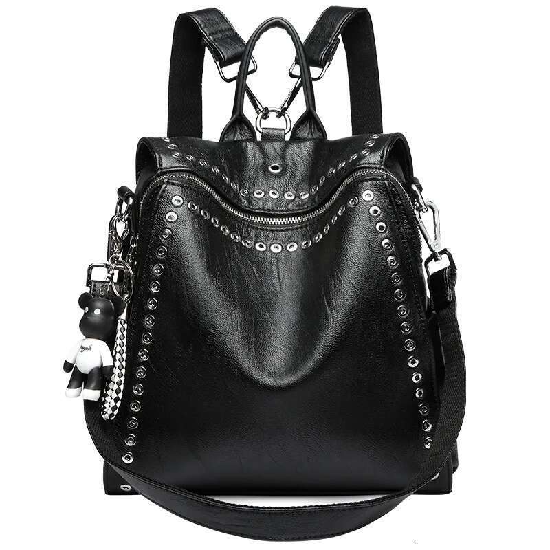 Women Genuine Leather Backpack Rivet Multifunctional Shoulder Female Retro Travel Bag Teenage Girls Fashion Schoolbag Bag