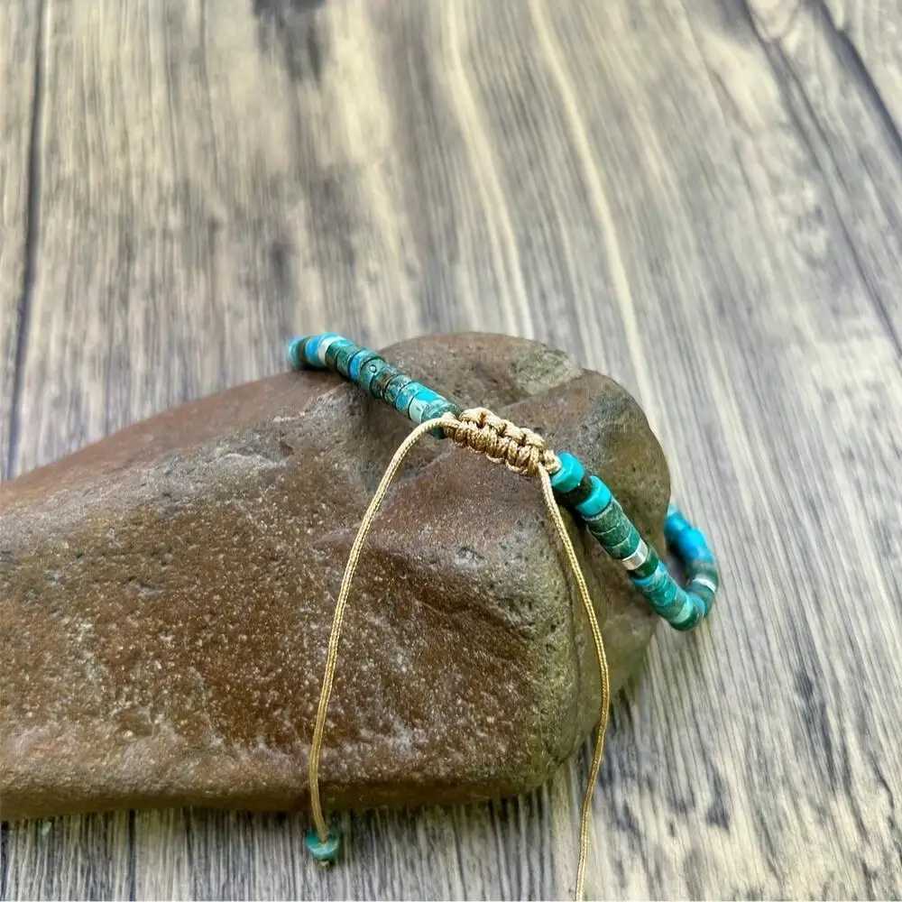 Adjustable Natural Turquoise Beaded Bracelet Natural Stone Perfect for Vacation Gifts J251125