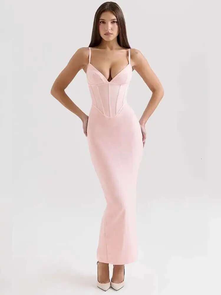 Dongdumaoyi Townlike Elegant Midi Long Slim Bodycon Dress Women Spaghetti Strap Spring Summer Mesh Nightclub Sexy Party Dresses