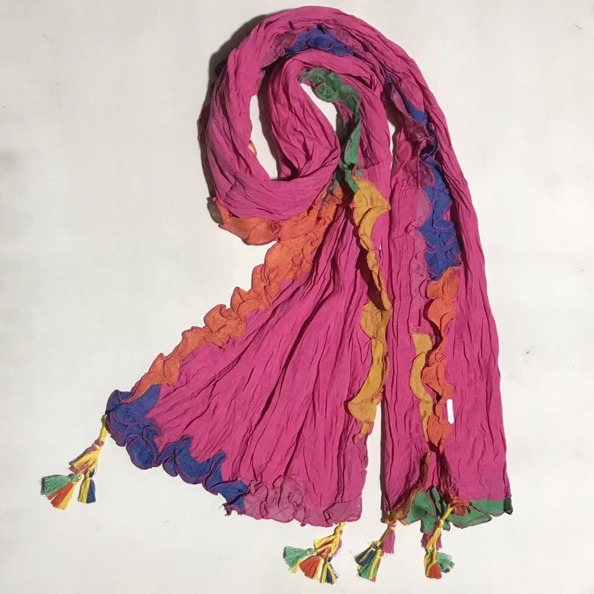 T550 cotton retro art pleated versatile silk scarf warm neck protection fashionable new thin shawl scarf neck