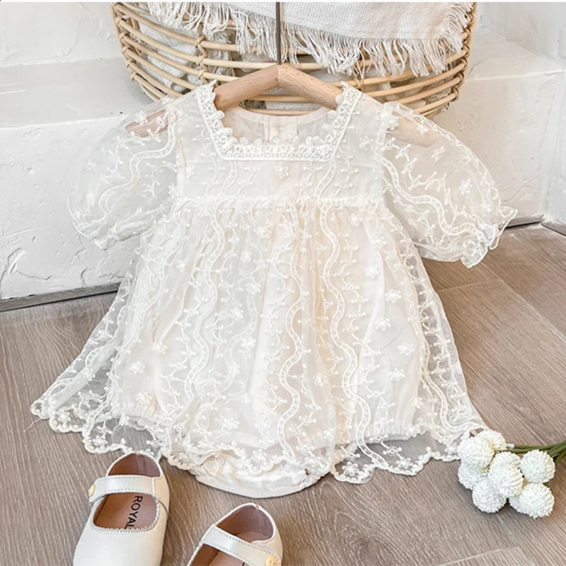 Summer born jumpsuit baby dress birthday outfit toddler short sleeved lace 250422