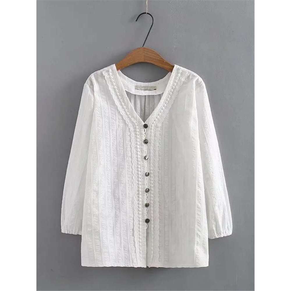Plus Size Women's Clothing Shirts V-Neck Spring And Summer Solid Cotton Top With Self Jacquard Texture Non-Stretch Cardigan 4Xl