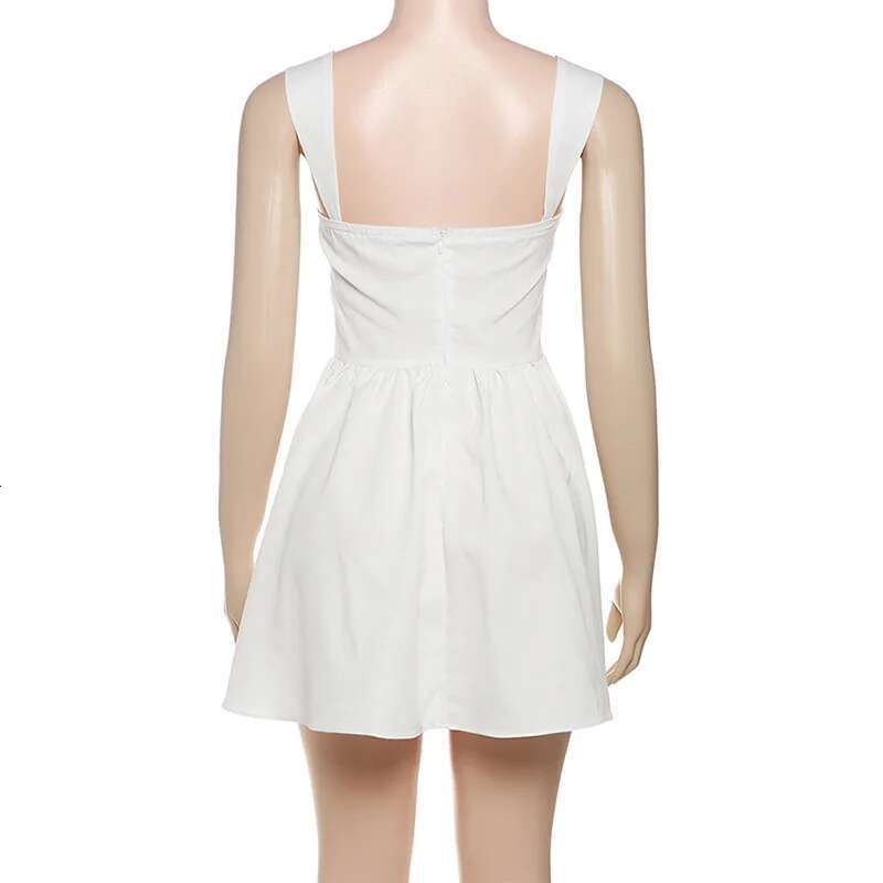 Dongdumaoyi Townlike Pleated Waist Wrap A Line Dress Women Spaghetti Strap Mini Spring Summer Backless Sexy Party Dresses