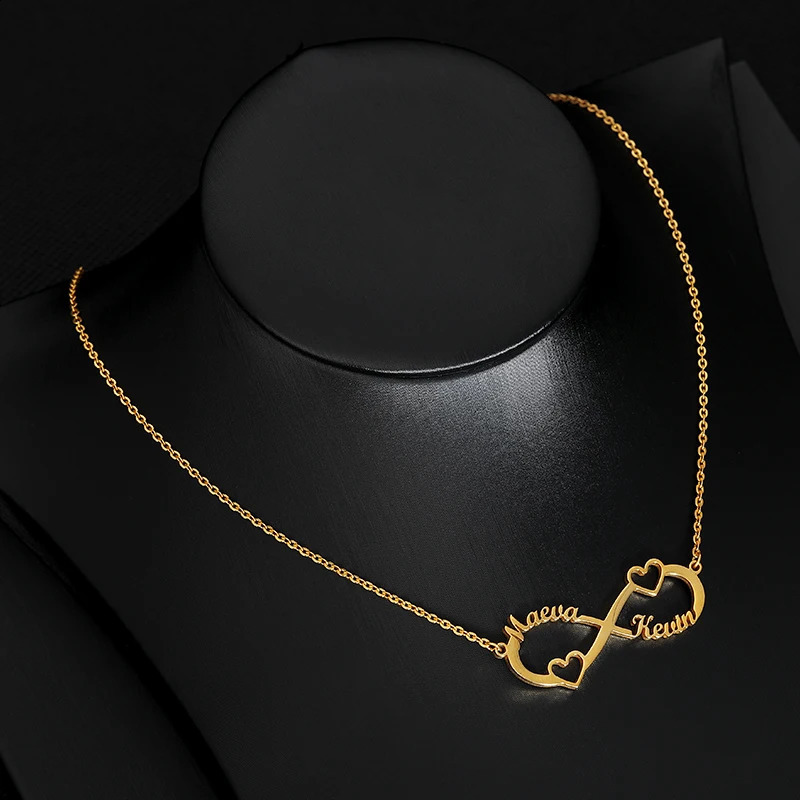 Custom Double Heart Two Names Infinity Necklaces For Women Stainless Steel Customized Necklace Pendant Personalized Jewelry Gift 250425