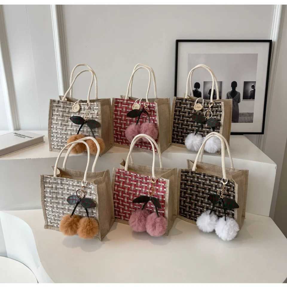 Knitted pattern Jute handbag Ins lunch bag Womens mini lunch bag Food storage bag Function Portable travel picnic W250421