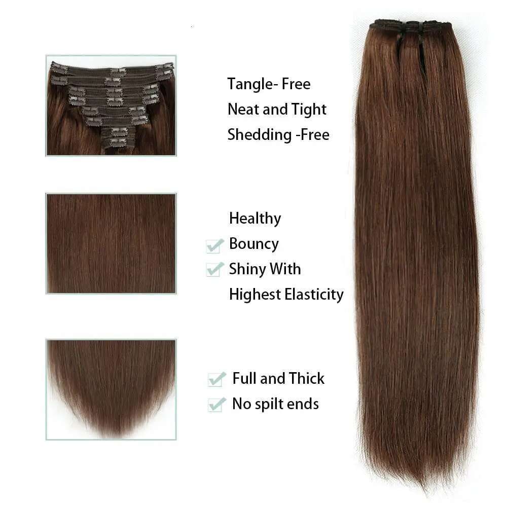 Straight Human Clip In Extensions 100% Unprocessed Full Head Brazilian Virgin Hair Natural Black Color 8Pcs With 120G