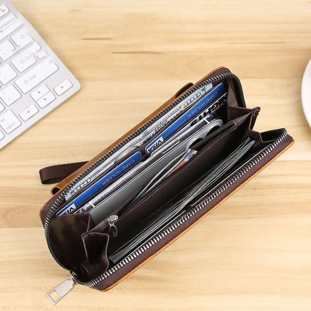 Fashion Cowhide Long Wallets Large Capacity Soft Leather Coin Purse Zipper Multifunction Phone Clutch Bag Male Men
