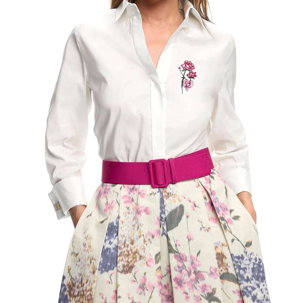 CHCH Women's Temperament Embroidery Lapel Single-Breasted Commuter Long Sleeve Shirt Summer Casual Tops