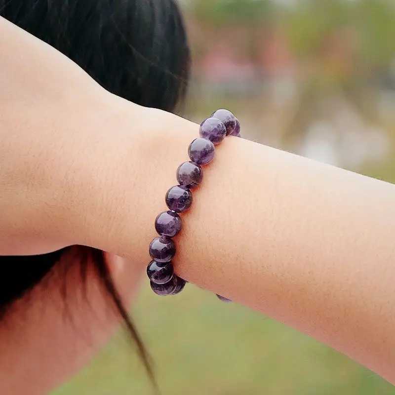 100 Natural Amethysts Bracelet Women Men 4/6/8/10/12mm Dark Purple Stone Beaded Braslet Couple Brazalete Gifts For Lover Joias J251125