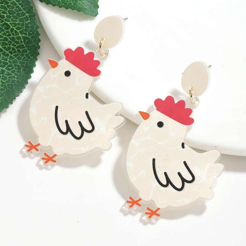 Adorable Acrylic Chicken Hen Egg Dangle For Women Simple Designed Animal Drop Earrings Creative Personality Decoration