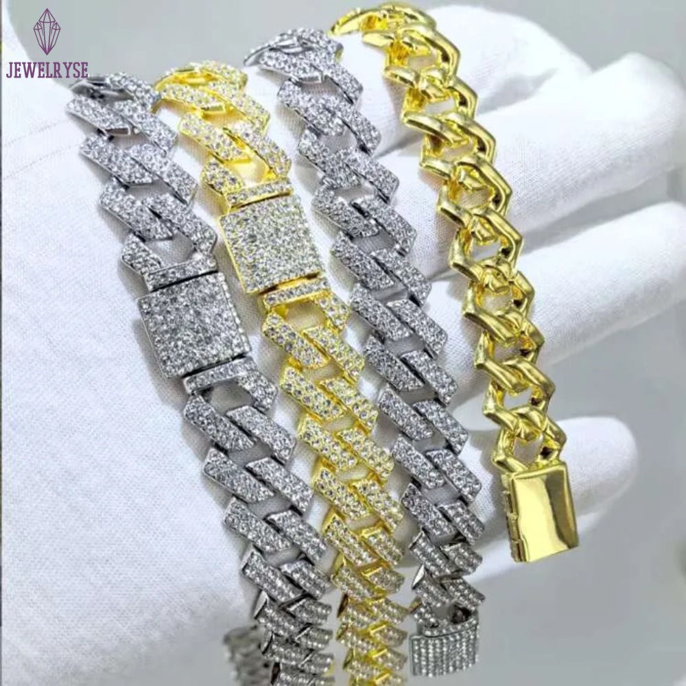 Big Cheap Gold Hypoallergenic Moissanite Iced Out Loose Baguette Cuban k Chain 15mm Necklace Jewelry Men Alxeyb