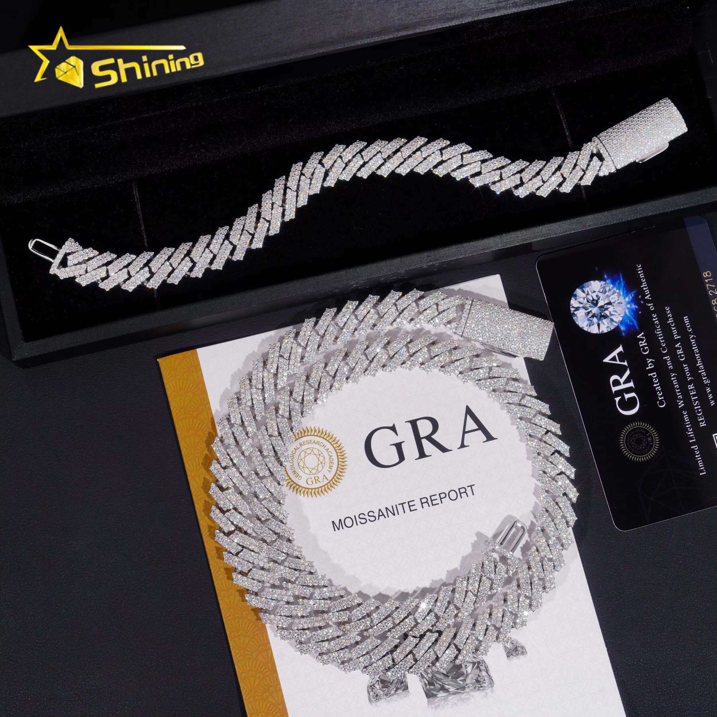 Wholesale 12MM Moissanite Cuban Link Chain Necklace Men Hip Hop Iced Out Vvs Diamond 925 Silver Cuban Chain