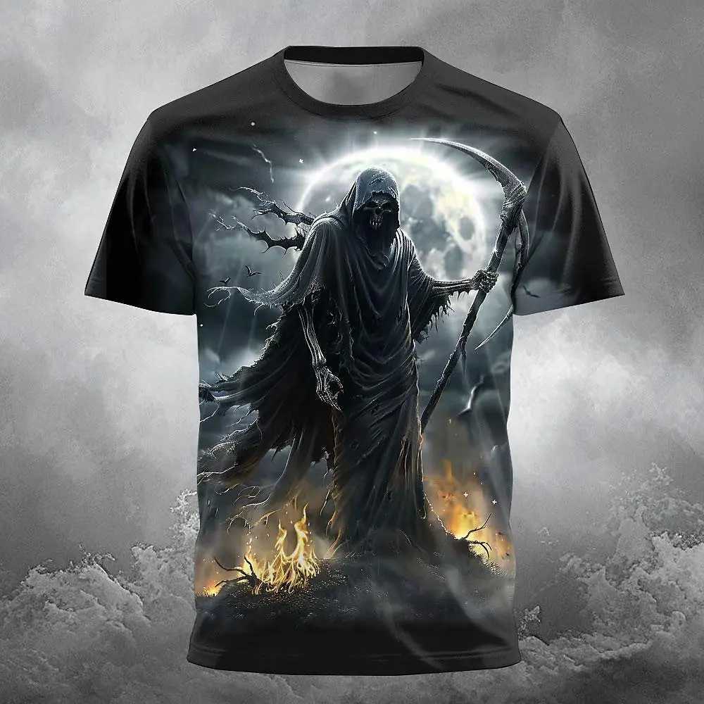 Mens T-shirt 3D skull print casual crew collar T-shirt short sleeved top summer oversized T-shirt hip-hop fashion mens clothing W250425