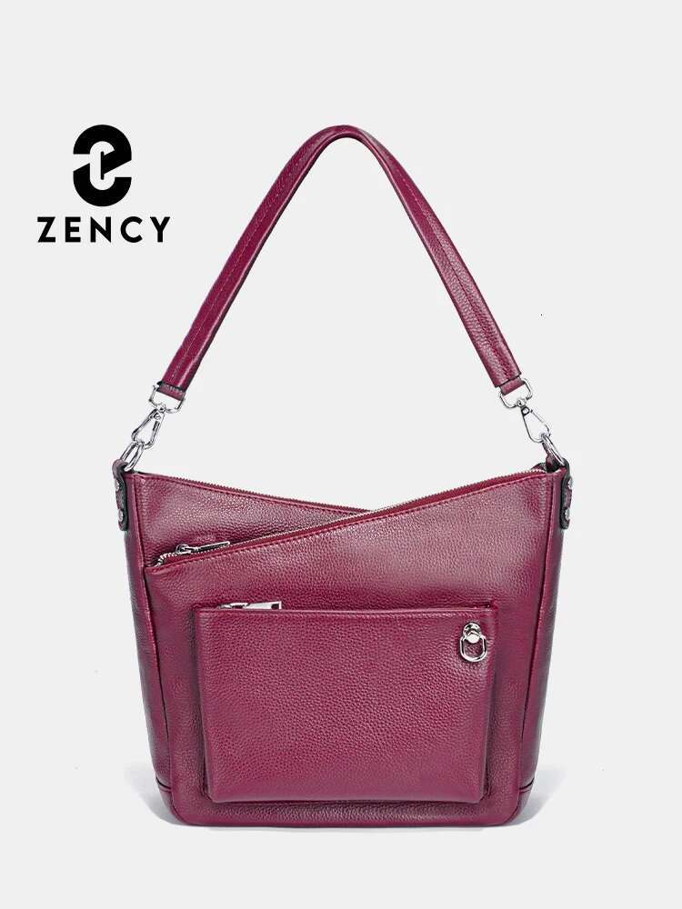 Zency Purple Women's Genuine Leather Handbag Purse Shoulder Designer Tote Shopper Bag Large Capacity Crossbody