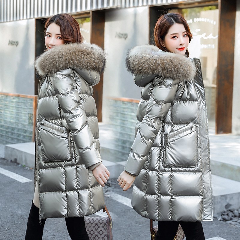 Withdrawal item Bright and unwashed down jacket for women medium to long 2024 winter hooded white duck down thick coat 201110