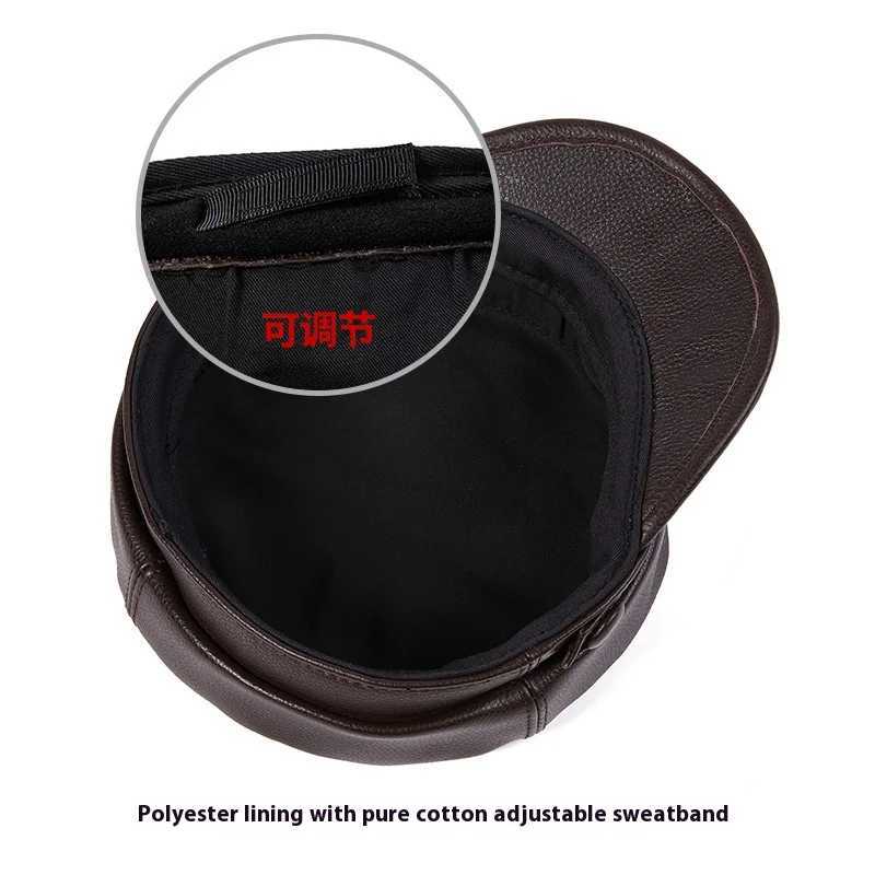 Mens Genuine Leather Hat Autumn Winter Cowhide Retro Duckbill Cap Trendy Middle-Aged Youth Flat Top Biker Hat Unisex Beret J251125