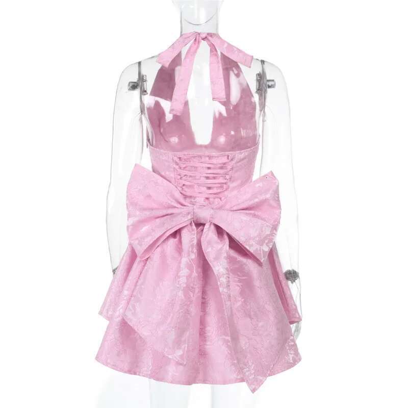 Dongdumaoyi Townlike Jacquard Bow Waist Wrap A Line Dress Women Halter Mini Spring Summer Nightclub Sexy Party Dresses