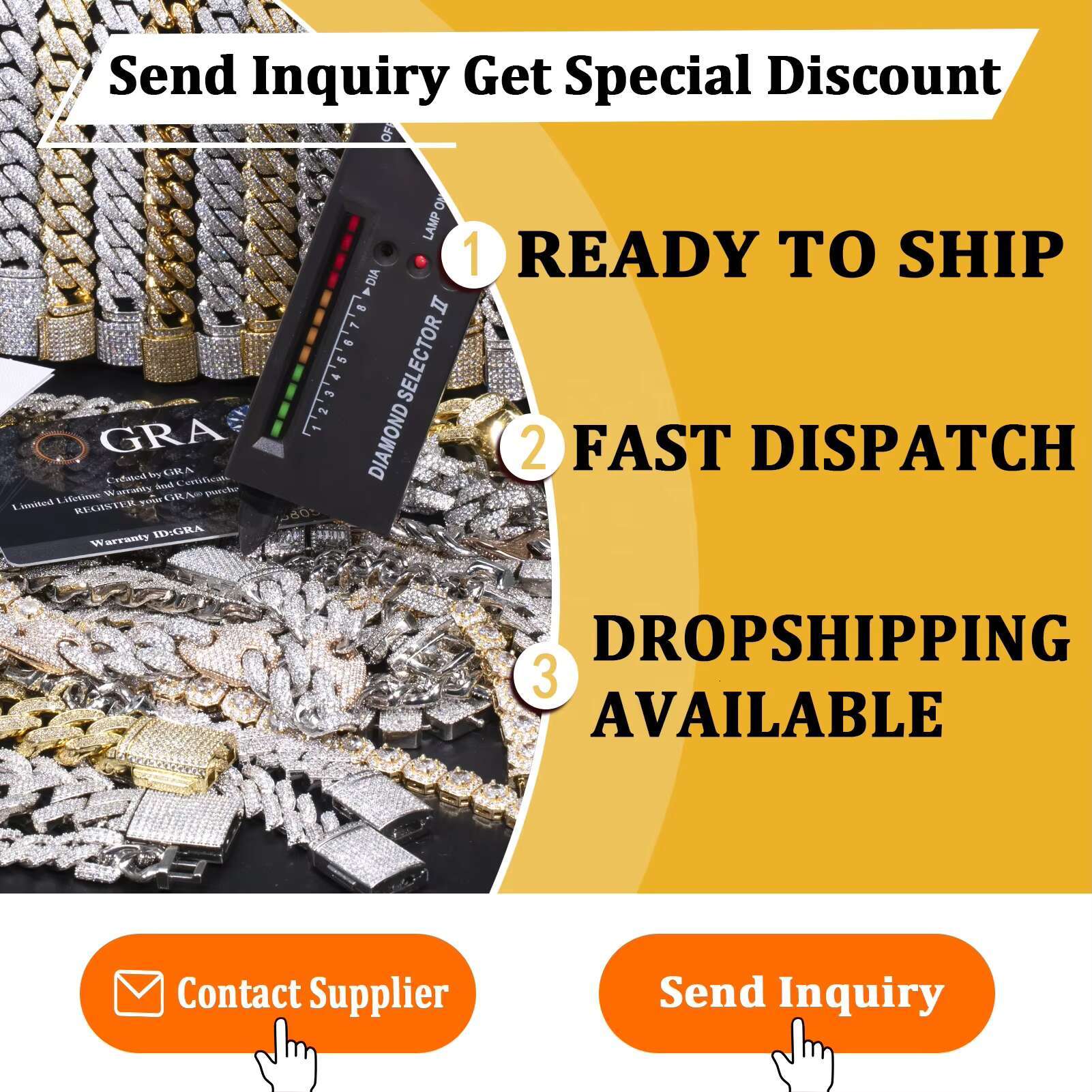 Moissanite Jewelry Full Diamond 925 Sterling Silver Gold Plated Cuban Bracecet Diamond Necklace Pass Diamond Tester Chain