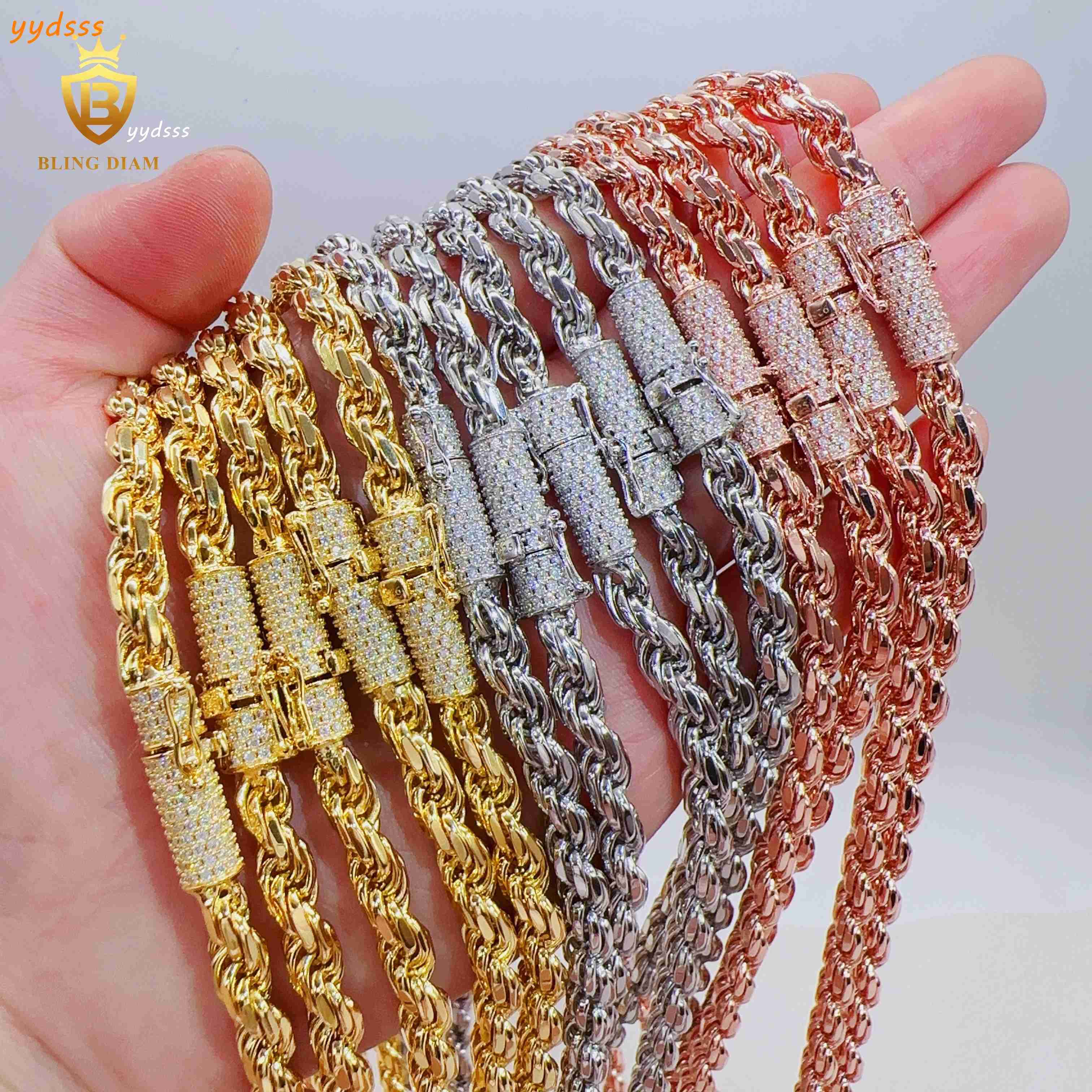 925 Sterling Silver Charms for Jewelry Making 6mm Necklace and VVS Moissanite Clasp Chains for Men women