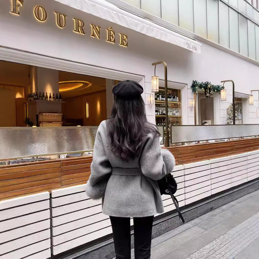 High end double-sided wool shoulder strap real wool coat for women detachable cuffs fox fur warm cashmere short jacket 241111