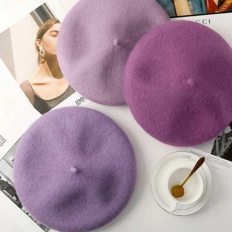 Womens Fashion Violet Beret Women French Stylish Wool Blend Artist Hat Winter Female Warm Soft Painter Hat Ladys Purple Beret J251125