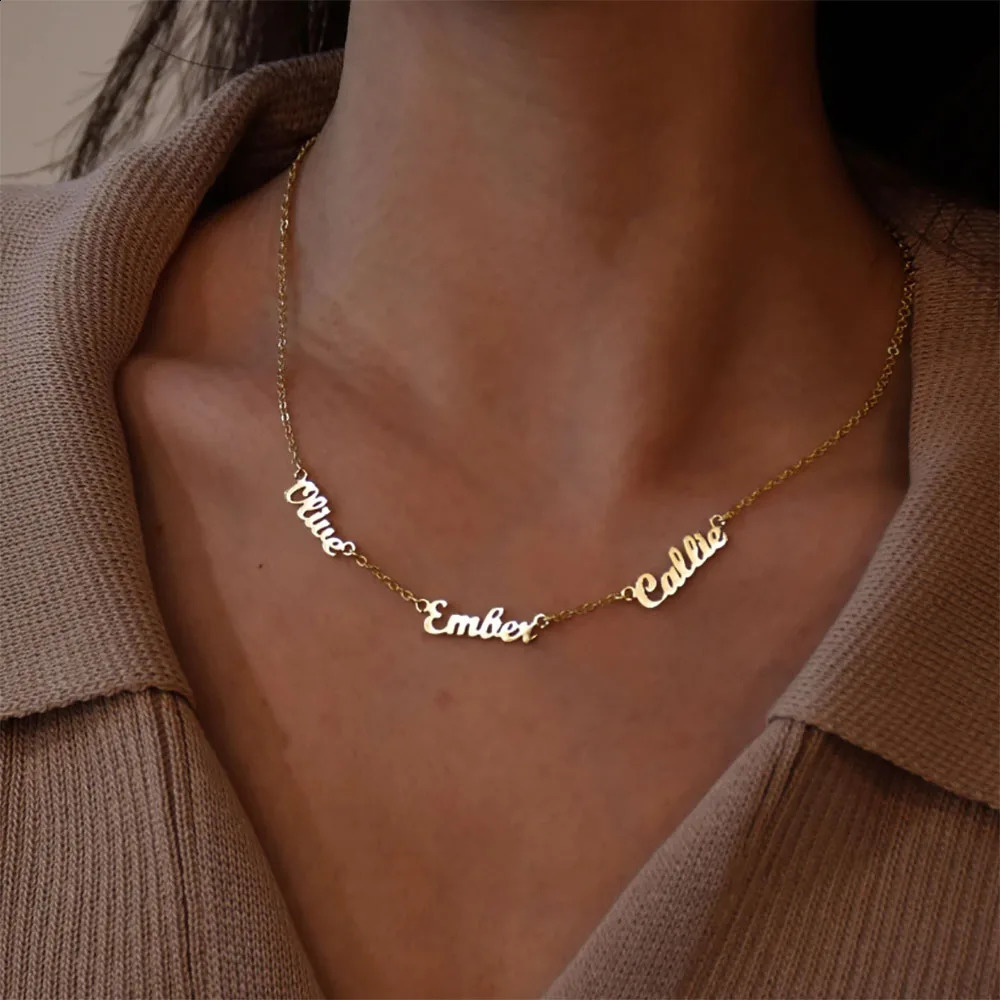 Custom Multiple Name Necklaces For Women Gold Plated Stainless Steel 2 3 4 5 Names Necklace Family Christmas Jewelry Gift 250425