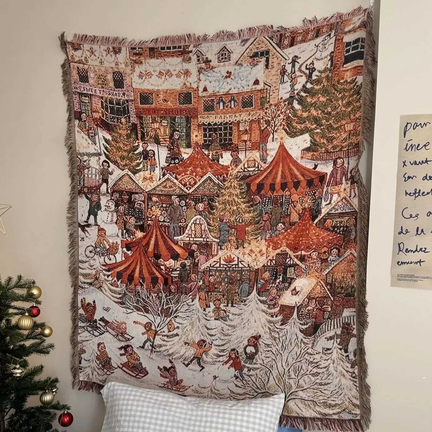 Cartoon Christmas Tree Tapestry Christmas Living Room Sofa Blanket Bedroom Wall Decorative Home Decoration For New Year GfitsM251125