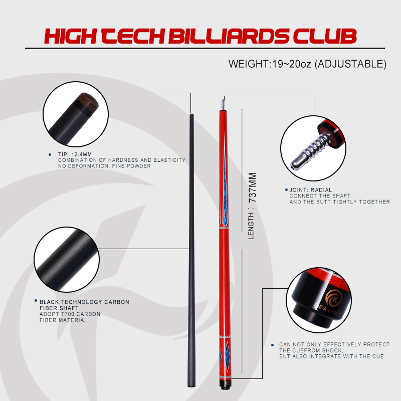 OKHEALING 1/2 Professioneller Billard-Stick, Carbon Carbon Fiber Billard Stick, 58in Pool-Queues, Billard-Stick, 12.9 mm Billard-Cue Tip