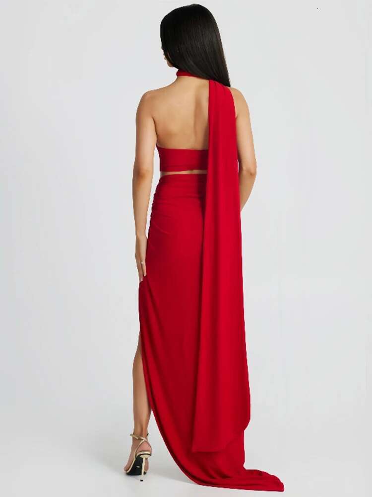 Dongdumaoyi Townlike One Shoulder Elegant Maxi Long Dress Women High Split Spring Summer Halter Backless Sexy Party Dresses