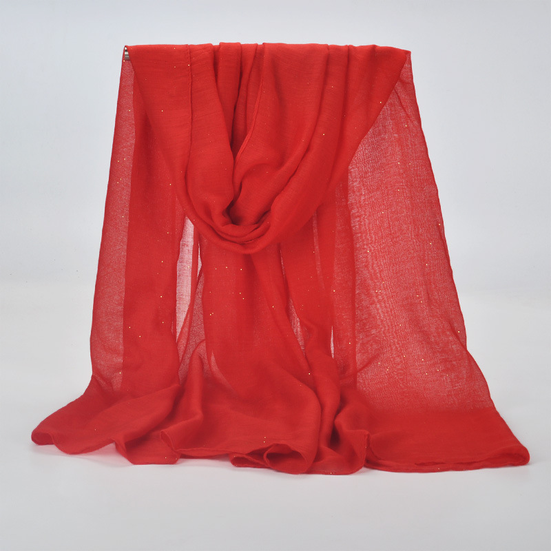 K515 Solid color cotton and linen Bali yarn gold flash scarf Single color sequin sunscreen scarf Foreign trade anti-sand head scarf